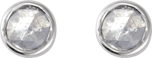 14K Gold Natural Diamond Round Rose-Cut Bezel-Set Earrings - White Gold - view 2