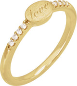 14K Gold Round Natural Diamond Engravable Accented Signet Ring - Yellow Gold