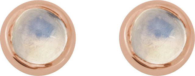 14K Gold Natural Rainbow Moonstone Round Rose-Cut Bezel-Set Earrings - Rose Gold - view 2