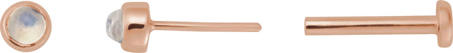 14K Gold Natural Rainbow Moonstone Round Rose-Cut Bezel-Set Earrings - Rose Gold - view 3