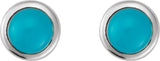 14K Gold Natural Turquoise Round Rose-Cut Bezel-Set Earrings - White Gold - view 2