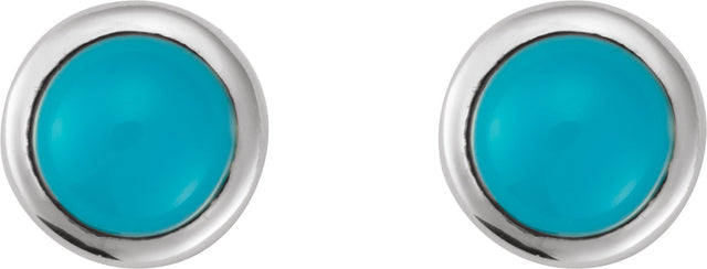 14K Gold Natural Turquoise Round Rose-Cut Bezel-Set Earrings - White Gold - view 2