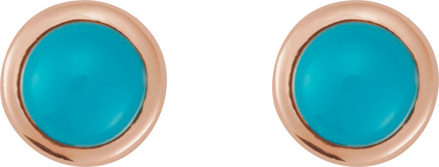 14K Gold Natural Turquoise Round Rose-Cut Bezel-Set Earrings - Rose Gold - view 2