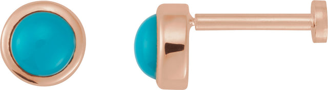 14K Gold Natural Turquoise Round Rose-Cut Bezel-Set Earrings - Rose Gold