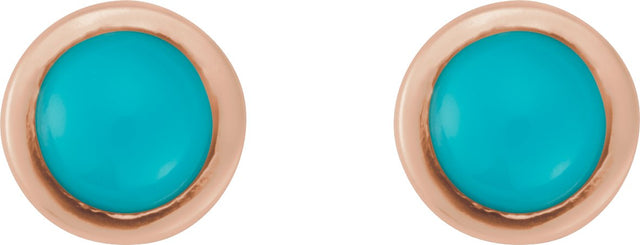 14K Gold Natural Turquoise Round Rose-Cut Bezel-Set Earrings - Rose Gold - view 2