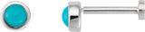 14K Gold Natural Turquoise Round Rose-Cut Bezel-Set Earrings - White Gold