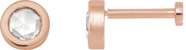 14K Gold Natural Diamond Round Rose-Cut Bezel-Set Earrings - Rose Gold
