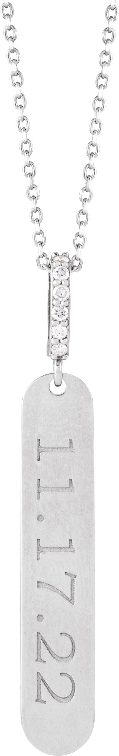 14K Gold Round Natural Diamond Engravable Bar Necklace – 0.05 CTW - White Gold - view 3
