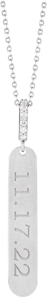 Platinum Round Natural Diamond Engravable Bar Necklace - view 3