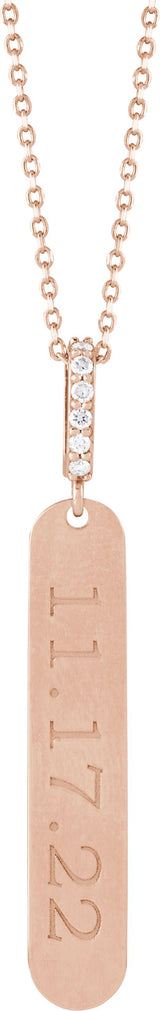 14K Gold Round Natural Diamond Engravable Bar Necklace – 0.05 CTW - Rose Gold - view 3