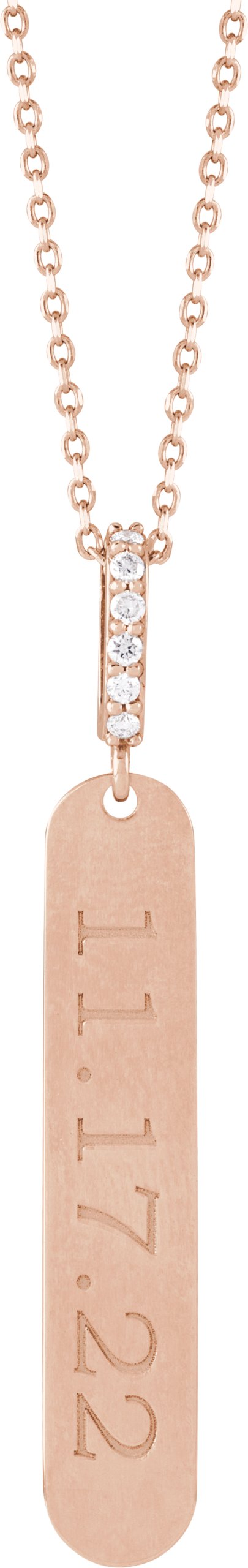 14K Gold Round Natural Diamond Engravable Bar Necklace – 0.05 CTW - Rose Gold - view 3