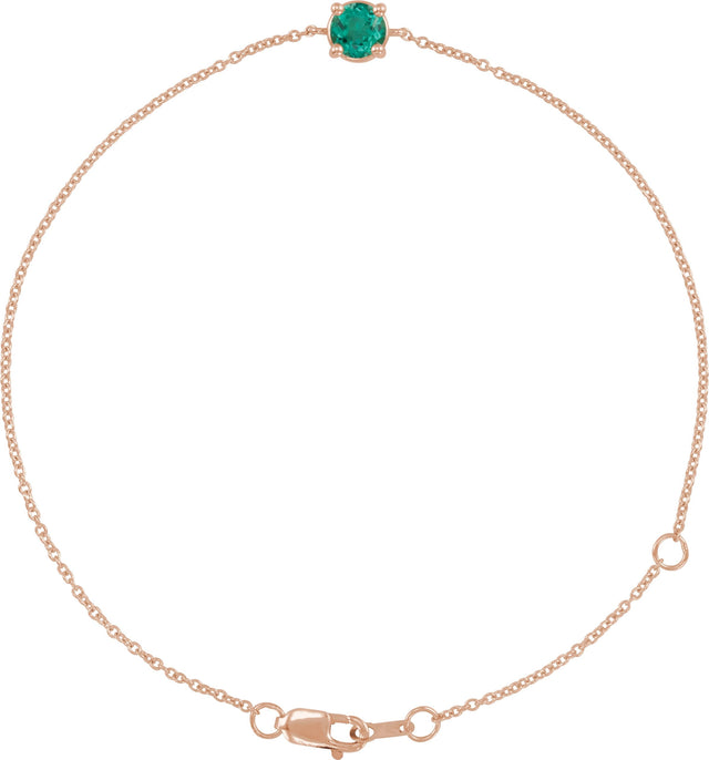 14K Gold Round Lab-Grown Emerald Solitaire Link Bracelet - Rose Gold