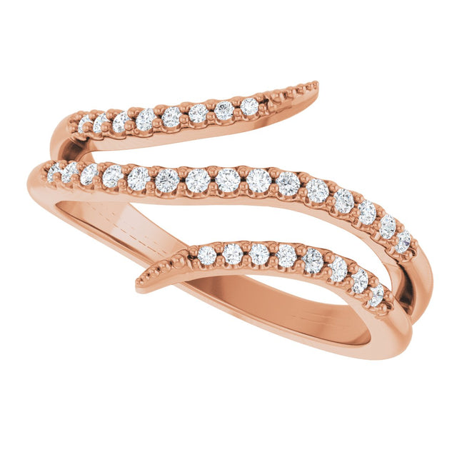 14K Gold Round Natural Diamond Accented Bypass Ring - Rose Gold - view 5