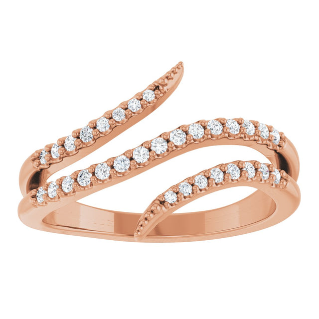 14K Gold Round Natural Diamond Accented Bypass Ring - Rose Gold - view 3