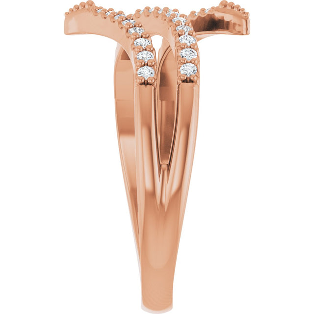 14K Gold Round Natural Diamond Accented Bypass Ring - Rose Gold - view 4