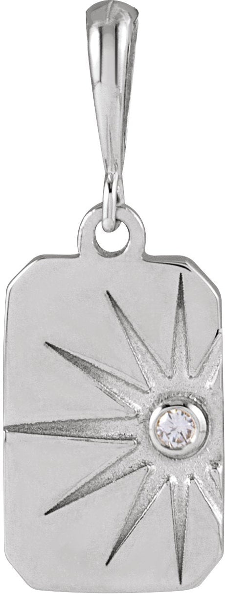14K Gold Round Natural Diamond Accented Sun Necklace or Pendant - White Gold