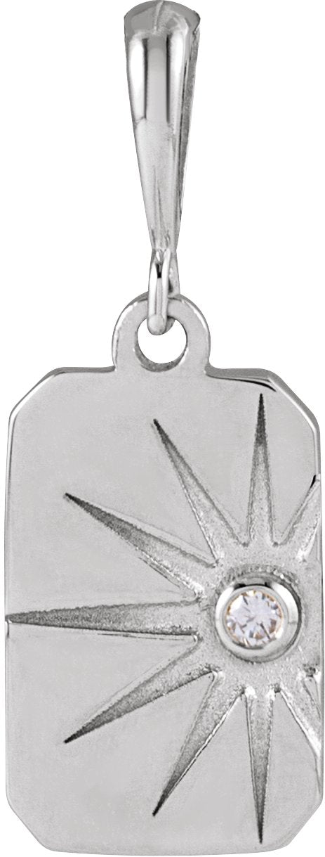 14K Gold Round Natural Diamond Accented Sun Necklace or Pendant - White Gold