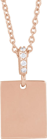 14K Gold Engravable Accented Necklace or Pendant - Rose Gold