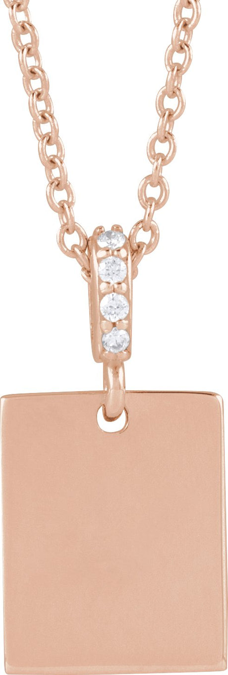 14K Gold Engravable Accented Necklace or Pendant - Rose Gold