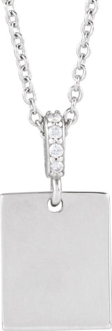 14K Gold Engravable Accented Necklace or Pendant - White Gold