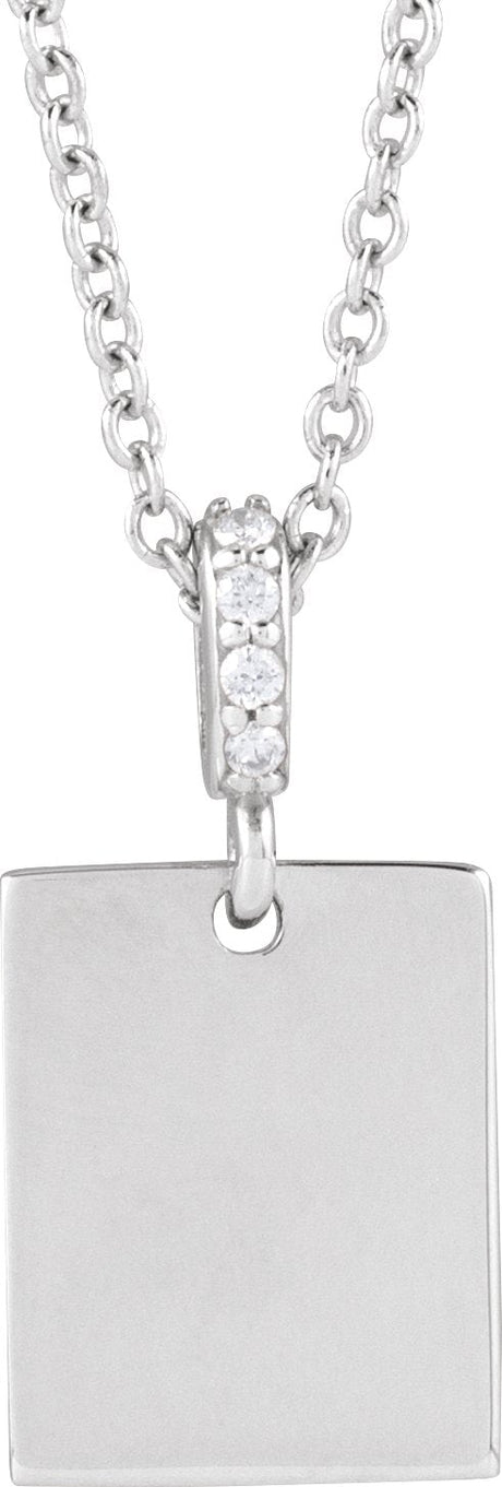 14K Gold Engravable Accented Necklace or Pendant - White Gold