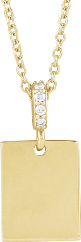 14K Gold Engravable Accented Necklace or Pendant - Yellow Gold