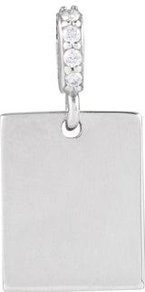 14K Gold Engravable Accented Necklace or Pendant - White Gold