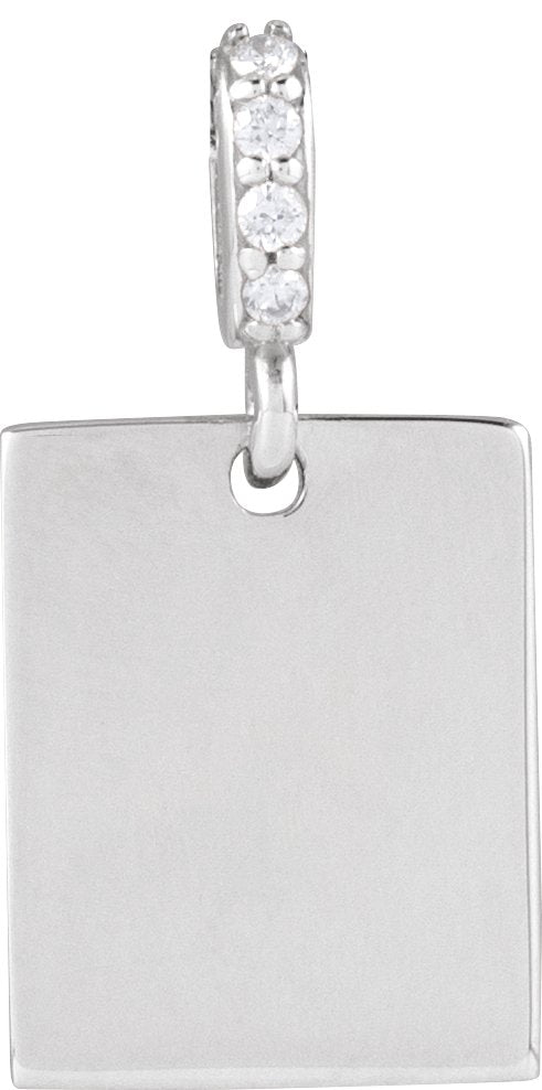 14K Gold Engravable Accented Necklace or Pendant - White Gold