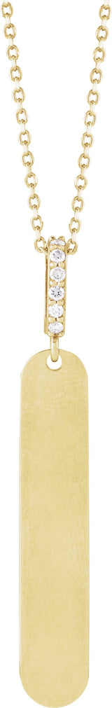 14K Gold Round Natural Diamond Engravable Bar Necklace – 0.05 CTW - Yellow Gold