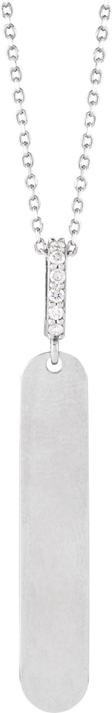 14K Gold Round Natural Diamond Engravable Bar Necklace – 0.05 CTW - White Gold