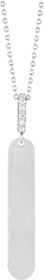 14K Gold Round Natural Diamond Engravable Bar Necklace – 0.05 CTW - White Gold