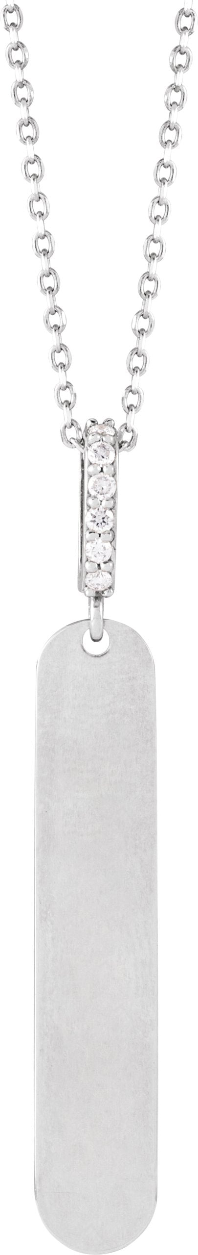 Platinum Round Natural Diamond Engravable Bar Necklace