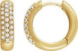 14K Gold Round Natural Diamond Pavé-Style Hoop Earrings - Yellow Gold