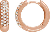 14K Gold Round Natural Diamond Pavé-Style Hoop Earrings - Rose Gold
