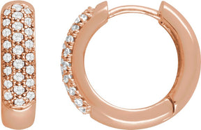 14K Gold Round Natural Diamond Pavé-Style Hoop Earrings - Rose Gold