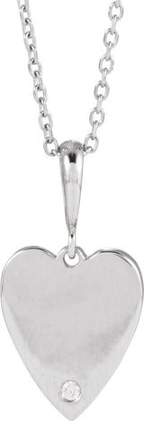 14K Gold Round Natural Diamond Engravable Accented Heart Necklace or Pendant - White Gold