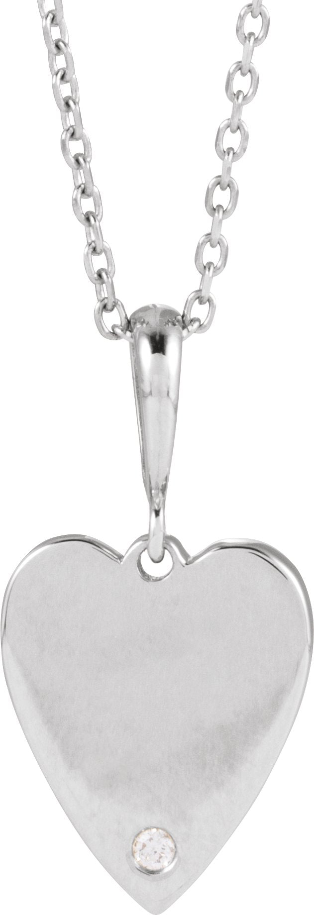 Platinum Round Natural Diamond Engravable Accented Heart Necklace or Pendant