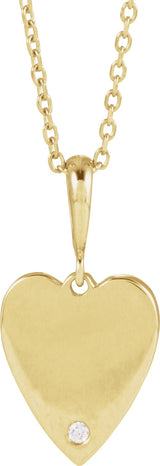 14K Gold Round Natural Diamond Engravable Accented Heart Necklace or Pendant - Yellow Gold