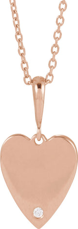 14K Gold Round Natural Diamond Engravable Accented Heart Necklace or Pendant - Rose Gold