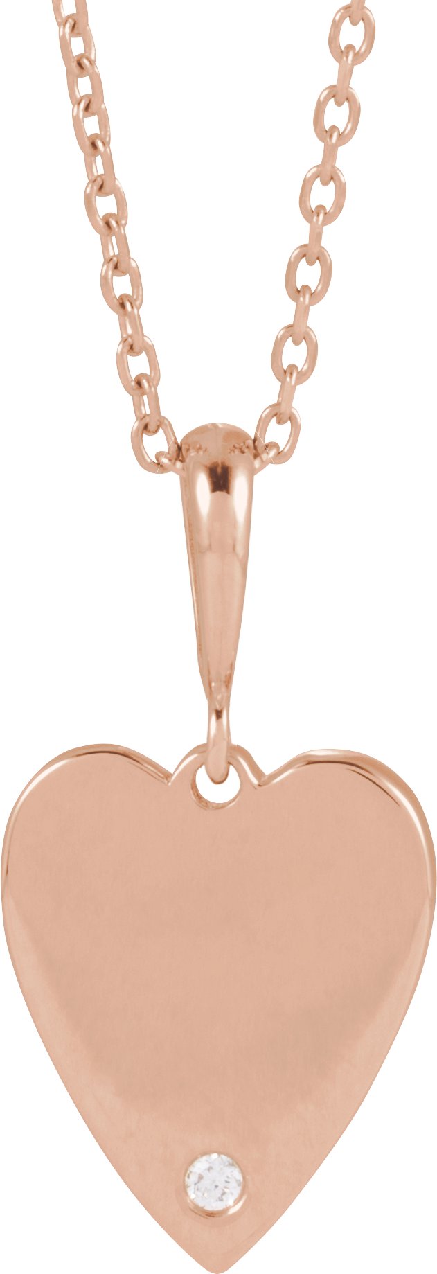 14K Gold Round Natural Diamond Engravable Accented Heart Necklace or Pendant - Rose Gold