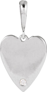 Platinum Round Natural Diamond Engravable Accented Heart Necklace or Pendant