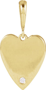 14K Gold Round Natural Diamond Engravable Accented Heart Necklace or Pendant - Yellow Gold