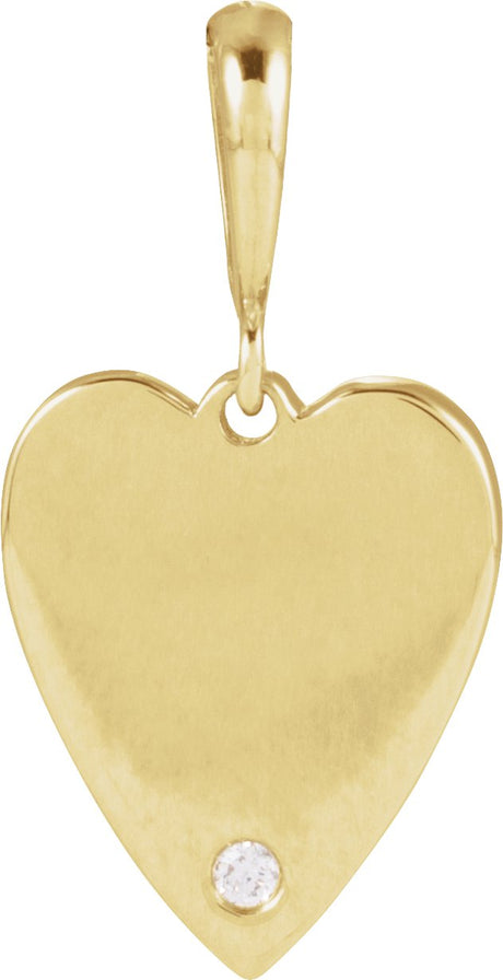 14K Gold Round Natural Diamond Engravable Accented Heart Necklace or Pendant - Yellow Gold