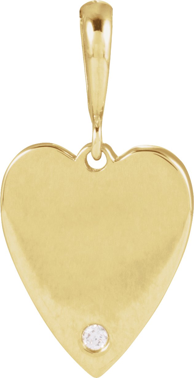 14K Gold Round Natural Diamond Engravable Accented Heart Necklace or Pendant - Yellow Gold