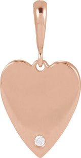 14K Gold Round Natural Diamond Engravable Accented Heart Necklace or Pendant - Rose Gold