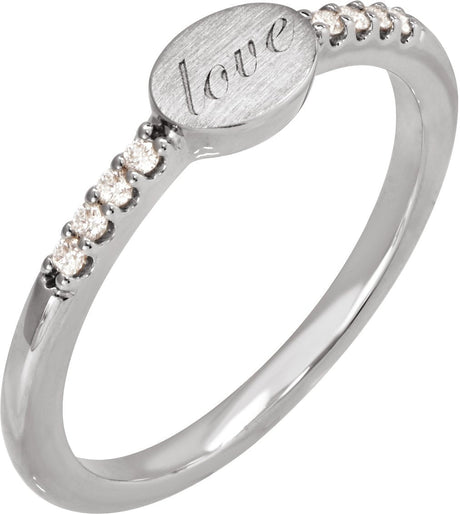 Platinum Round Natural Diamond Engravable Accented Signet Ring