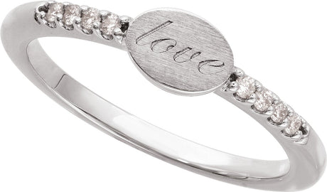 Platinum Round Natural Diamond Engravable Accented Signet Ring - view 2