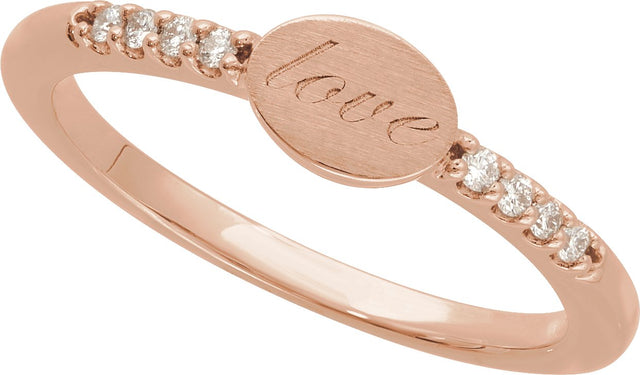 14K Gold Round Natural Diamond Engravable Accented Signet Ring - Rose Gold - view 2