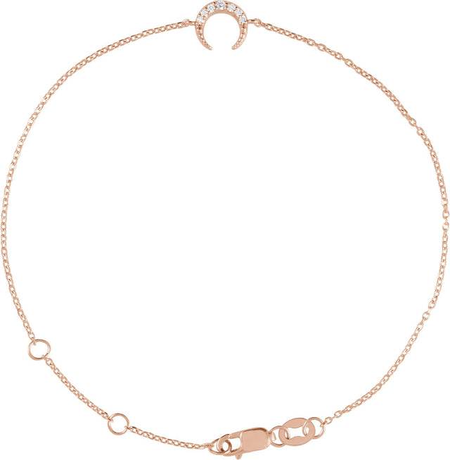 14K Gold Round Natural Diamond Accented Crescent Moon Bracelet - Rose Gold