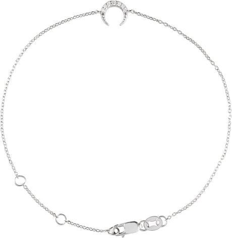 14K Gold Round Natural Diamond Accented Crescent Moon Bracelet - White Gold